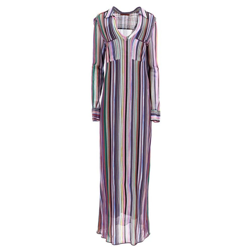 Missoni Knitted Stripe Maxi Long Sleeve Dress in Multicolor Viscose